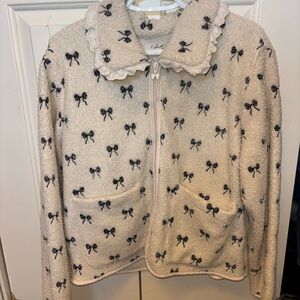 Sunset Lane Bow Print Sherpa Jacket